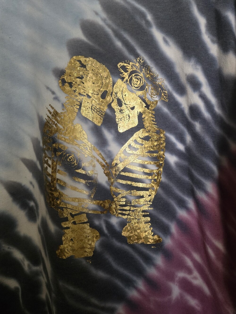 Handmade Upcycled Tie-Dye Hoodie – Gold Skeleton Design. LS30 - Picture 3 of 6